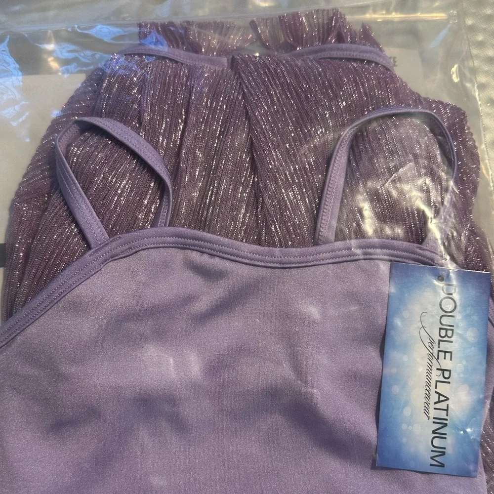CM Double platinum 2‎ piece Lilac Shimmer Mesh Lyrical Dance Costume Long Sleeve